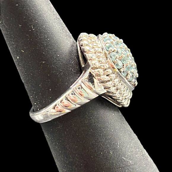 Blue Apatite Dome Ring Woman’s Size 6 Sterling Silver 925 Jewelry Rope Outline - Picture 4 of 10